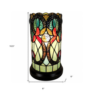 Homeroots 11" Beige And Orange Mosaic Tile Stained Glass Accent Lamp   478109