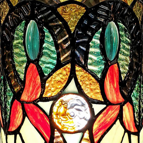 Homeroots 11" Beige And Orange Mosaic Tile Stained Glass Accent Lamp   478109