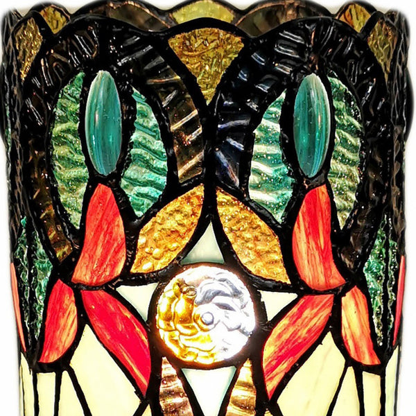 Homeroots 11" Beige And Orange Mosaic Tile Stained Glass Accent Lamp   478109