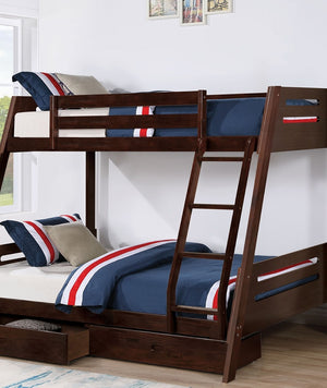 English Elm Transitional Twin-Over-Full Bunk Bed In Espresso With Underbed Drawers & Safe Angled Ladder Design B2741S00276-GIGA