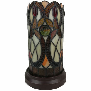 Homeroots 11" Ivory And Brown Geometric Floral Stained Glass Accent Lamp   478112