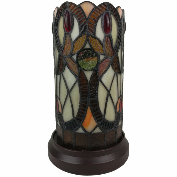 Homeroots 11" Ivory And Brown Geometric Floral Stained Glass Accent Lamp   478112