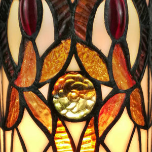 Homeroots 11" Ivory And Brown Geometric Floral Stained Glass Accent Lamp   478112