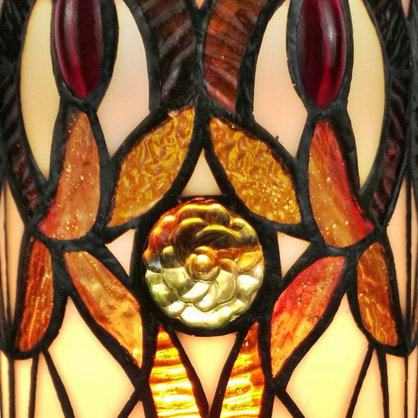 Homeroots 11" Ivory And Brown Geometric Floral Stained Glass Accent Lamp   478112