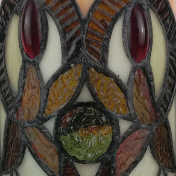 Homeroots 11" Ivory And Brown Geometric Floral Stained Glass Accent Lamp   478112