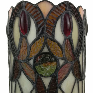 Homeroots 11" Ivory And Brown Geometric Floral Stained Glass Accent Lamp   478112