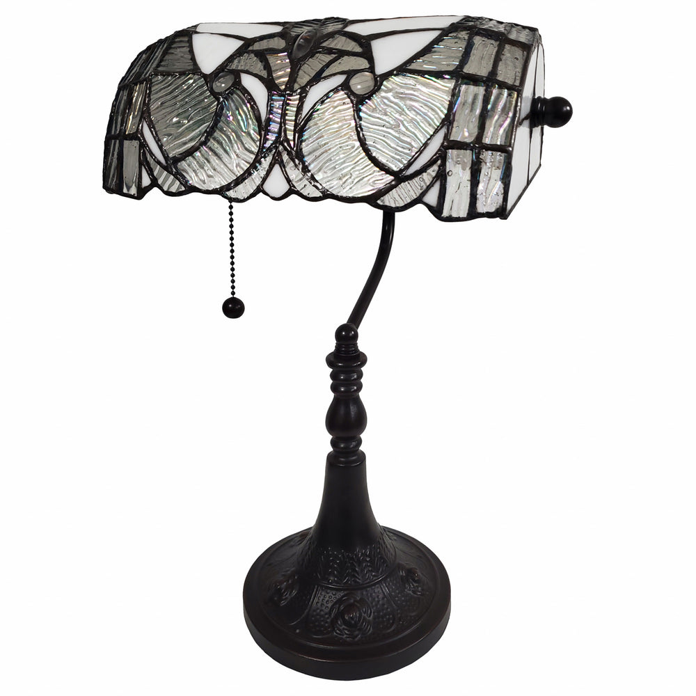 Homeroots 16" Dark Brown Table Lamp With White And Silver Shade   478113