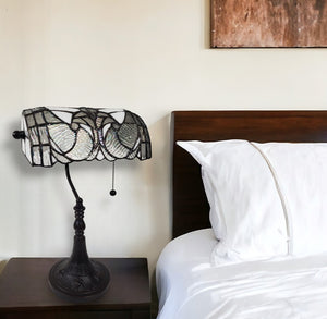 Homeroots 16" Dark Brown Table Lamp With White And Silver Shade   478113