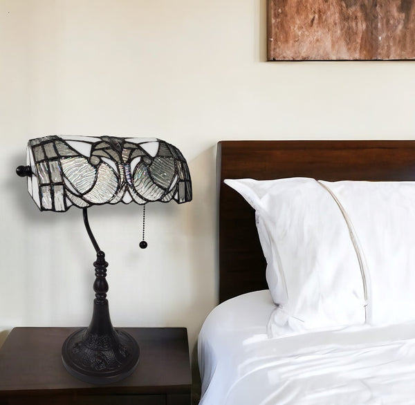 Homeroots 16" Dark Brown Table Lamp With White And Silver Shade   478113