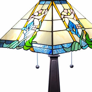 Homeroots 22" Dark Brown Metal Two Light Candlestick Table Lamp With Blue And Beige Shade   478116