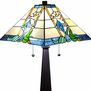 Homeroots 22" Dark Brown Metal Two Light Candlestick Table Lamp With Blue And Beige Shade   478116