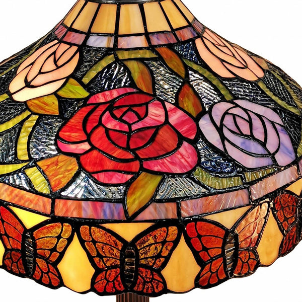 Homeroots 23" Dark Brown Metal Two Light Candlestick Table Lamp With Red And Black Shade   478117