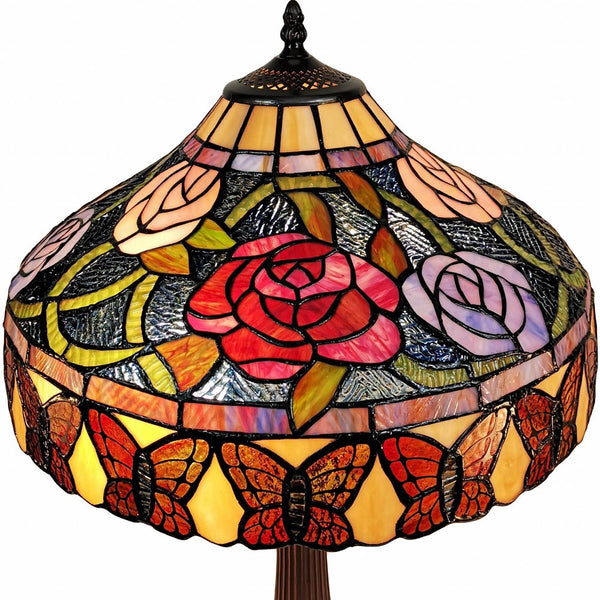 Homeroots 23" Dark Brown Metal Two Light Candlestick Table Lamp With Red And Black Shade   478117