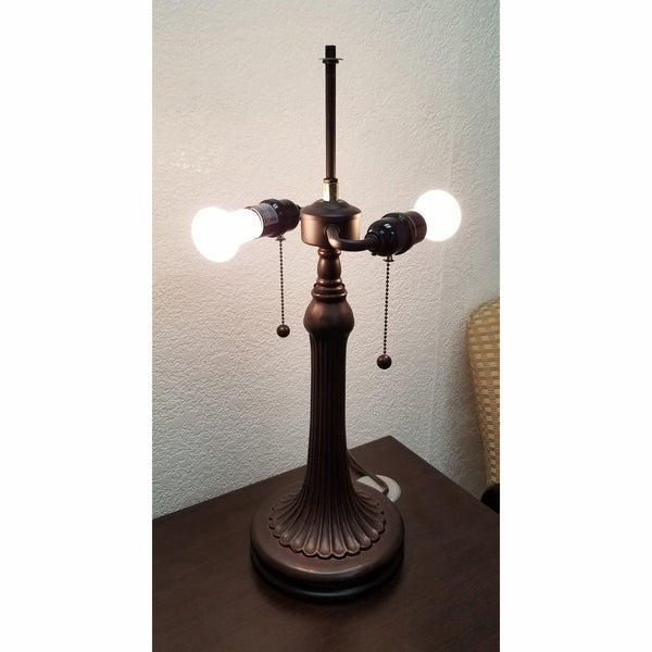 Homeroots 23" Dark Brown Metal Two Light Candlestick Table Lamp With Red And Black Shade   478117