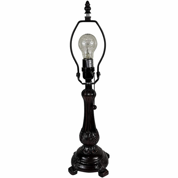 Homeroots 19" Dark Brown Metal Candlestick Table Lamp With Red And Black Dome Shade   478118