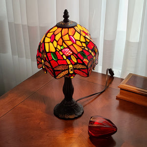 Homeroots 15" Dark Brown Metal Candlestick Table Lamp With Red And Black Novelty Shade   478119
