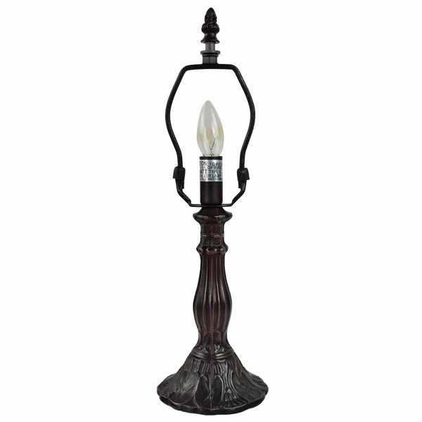 Homeroots 15" Dark Brown Metal Candlestick Table Lamp With Red And Black Novelty Shade   478119