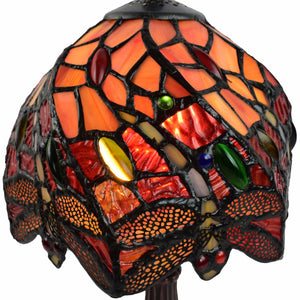 Homeroots 15" Dark Brown Metal Candlestick Table Lamp With Red And Black Novelty Shade   478119