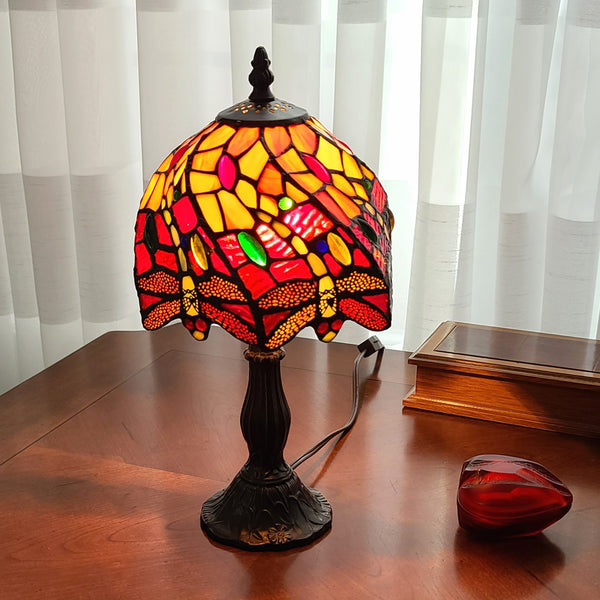 Homeroots 15" Dark Brown Metal Candlestick Table Lamp With Red And Black Novelty Shade   478119