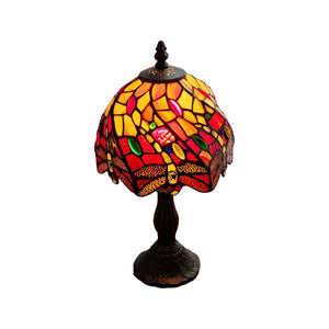 Homeroots 15" Dark Brown Metal Candlestick Table Lamp With Red And Black Novelty Shade   478119
