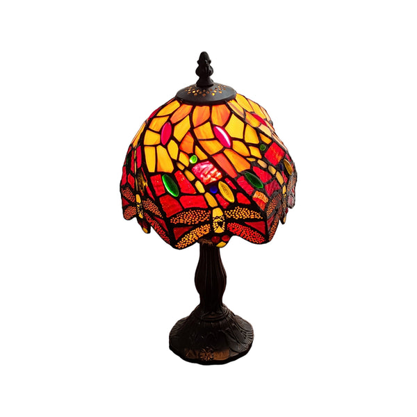 Homeroots 15" Dark Brown Metal Candlestick Table Lamp With Red And Black Novelty Shade   478119