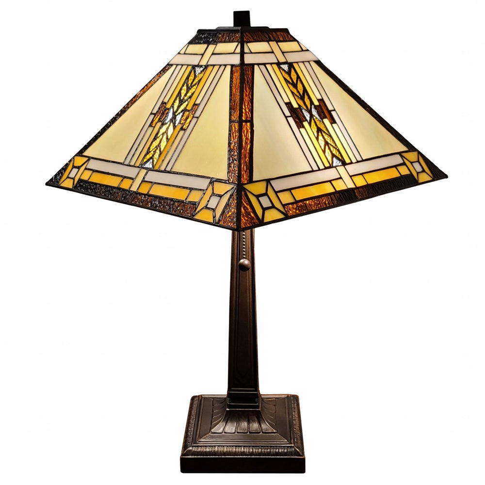HomeRoots 22" Elegant Dark Brown Metal Two-Light Candlestick Table Lamp with Beige Shade for Modern Decor 478121