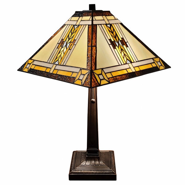 HomeRoots 22" Elegant Dark Brown Metal Two-Light Candlestick Table Lamp with Beige Shade for Modern Decor 478121
