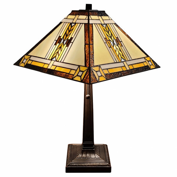 HomeRoots 22" Elegant Dark Brown Metal Two-Light Candlestick Table Lamp with Beige Shade for Modern Decor 478121