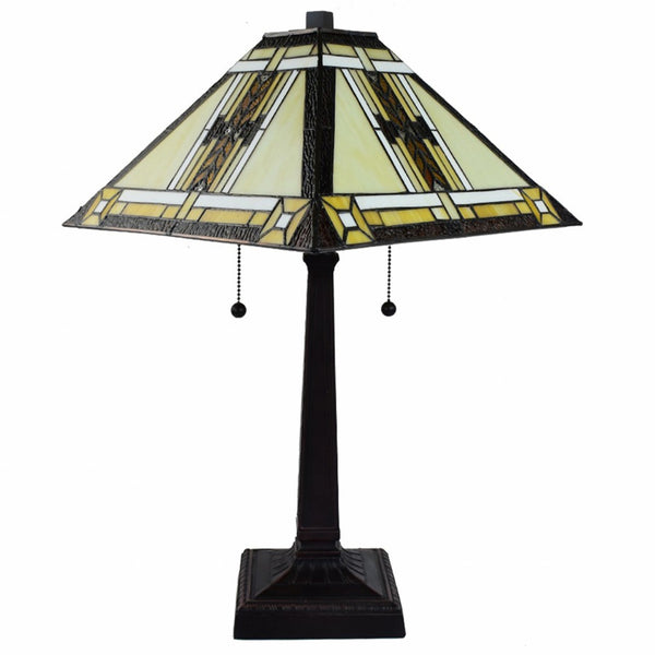HomeRoots 22" Elegant Dark Brown Metal Two-Light Candlestick Table Lamp with Beige Shade for Modern Decor 478121