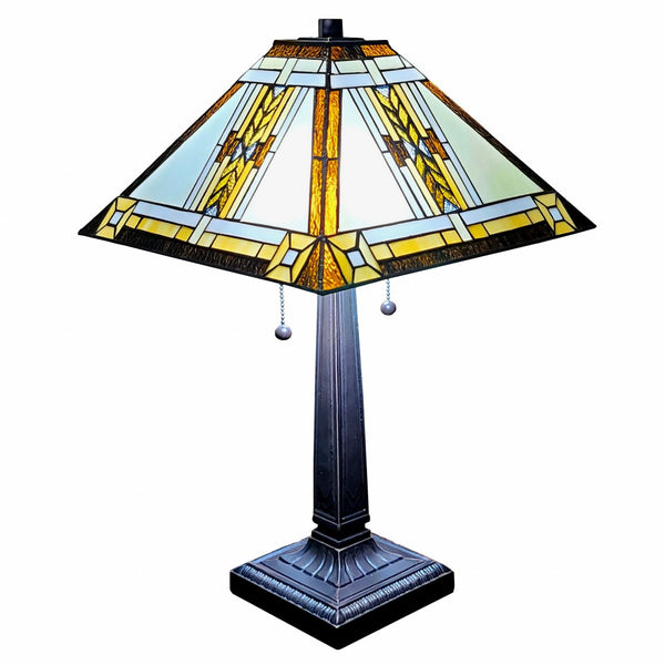 HomeRoots 22" Elegant Dark Brown Metal Two-Light Candlestick Table Lamp with Beige Shade for Modern Decor 478121