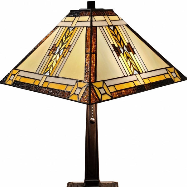 HomeRoots 22" Elegant Dark Brown Metal Two-Light Candlestick Table Lamp with Beige Shade for Modern Decor 478121