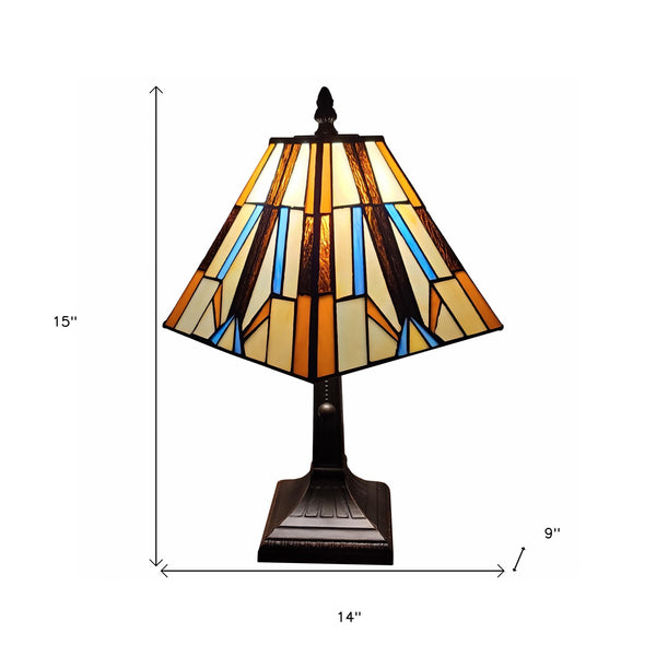 Homeroots 15" Dark Brown Metal Candlestick Table Lamp With Orange And Ivory Empire Shade   478122