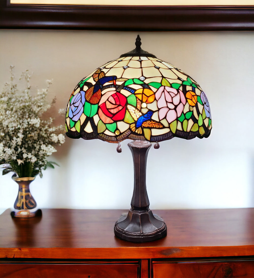 Homeroots 23" Dark Brown Metal Two Light Candlestick Table Lamp With Brown And Ivory Shade   478123