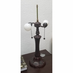 Homeroots 23" Dark Brown Metal Two Light Candlestick Table Lamp With Brown And Ivory Shade   478123