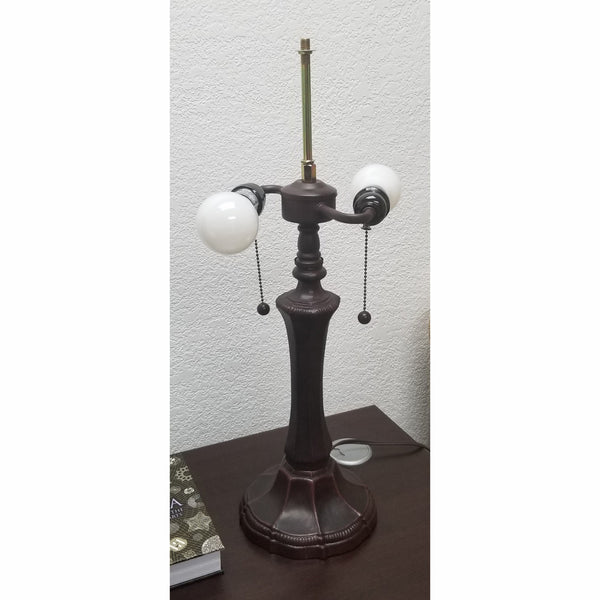 Homeroots 23" Dark Brown Metal Two Light Candlestick Table Lamp With Brown And Ivory Shade   478123