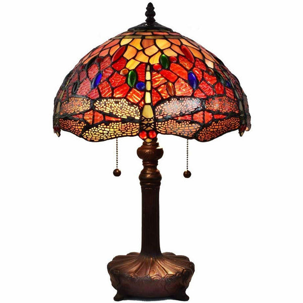 Homeroots 22" Dark Brown Metal Two Light Candlestick Table Lamp With Red And Black Shade   478124