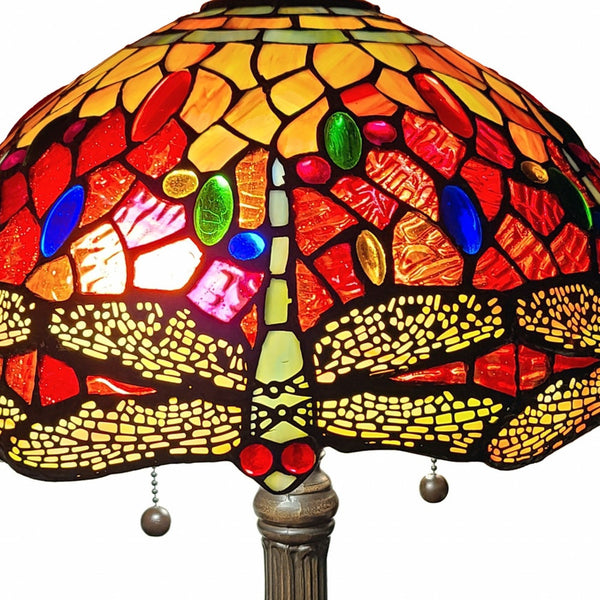 Homeroots 22" Dark Brown Metal Two Light Candlestick Table Lamp With Red And Black Shade   478124