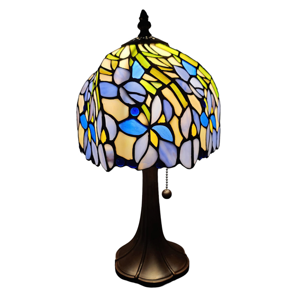 Homeroots 15" Dark Brown Metal Candlestick Table Lamp With Blue Dome Shade   478127