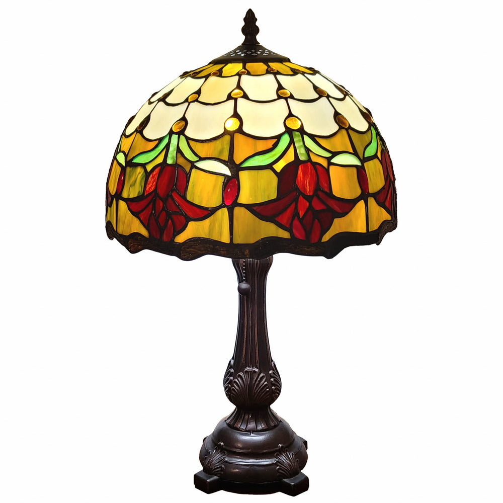Homeroots 19" Dark Brown Metal Candlestick Table Lamp With Orange Dome Shade   478128