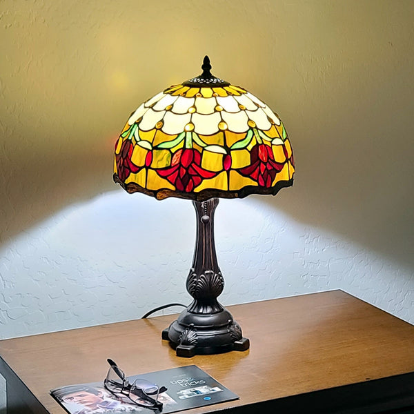 Homeroots 19" Dark Brown Metal Candlestick Table Lamp With Orange Dome Shade   478128