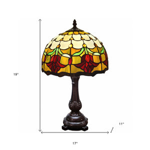 Homeroots 19" Dark Brown Metal Candlestick Table Lamp With Orange Dome Shade   478128