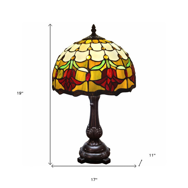 Homeroots 19" Dark Brown Metal Candlestick Table Lamp With Orange Dome Shade   478128