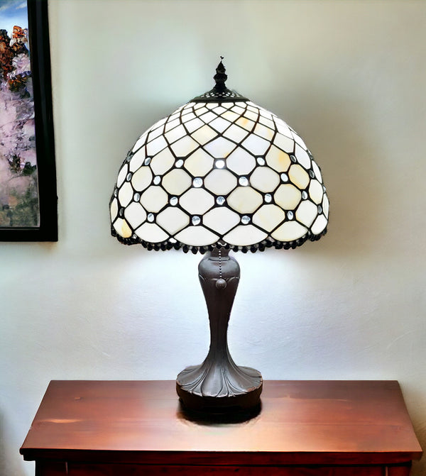 Homeroots 19" Dark Brown Metal Candlestick Table Lamp With White Dome Shade   478130
