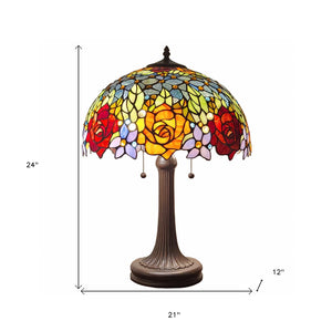 Homeroots 24" Dark Brown Metal Two Light Candlestick Table Lamp With Orange Shade   478131