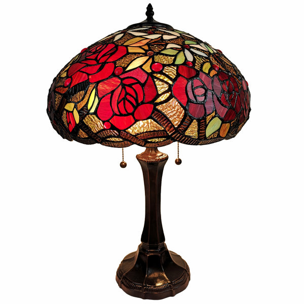 Homeroots 24" Dark Brown Metal Two Light Candlestick Table Lamp With Red Dome Shade   478132