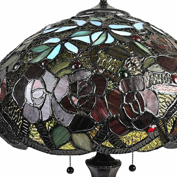 Homeroots 24" Dark Brown Metal Two Light Candlestick Table Lamp With Red Dome Shade   478132