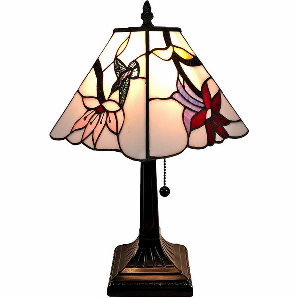 Homeroots 15" Dark Brown Candlestick Table Lamp With Ivory And Red Birds Novelty Shade   478137
