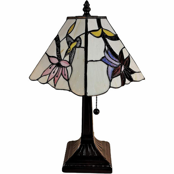 Homeroots 15" Dark Brown Candlestick Table Lamp With Ivory And Red Birds Novelty Shade   478137