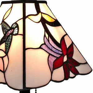 Homeroots 15" Dark Brown Candlestick Table Lamp With Ivory And Red Birds Novelty Shade   478137