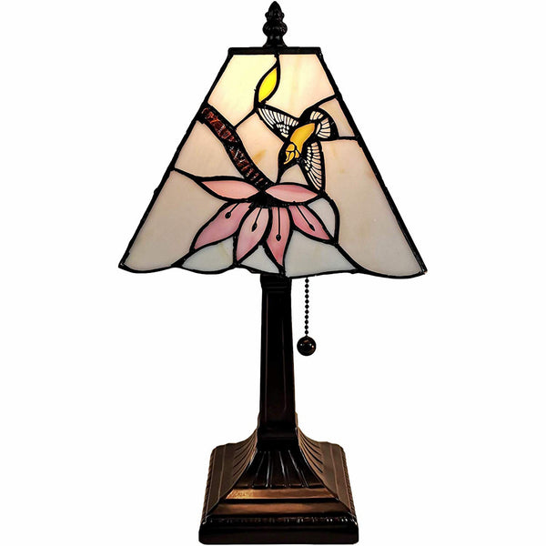 Homeroots 15" Dark Brown Candlestick Table Lamp With Ivory And Red Birds Novelty Shade   478137